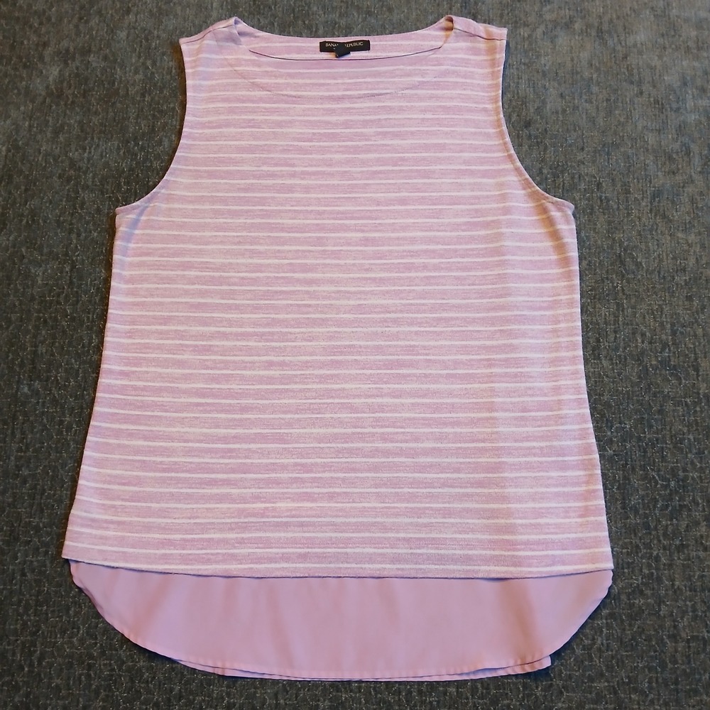 Banana Republic Womens Large Lavender Striped Sleeveless Chiffon Hem Tank Top